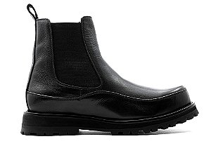 Bota Chelsea Couro Preto Solado Tratorado Barcelona Design