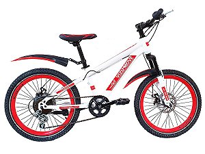 BICICLETA INFANTIL ARO 20 VIZU MOVE VERMELHA FREIO A DISCO E SUSPENSÃO DIANTEIRA 6V SHIMANO