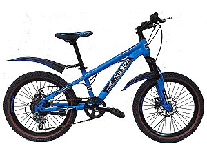 BICICLETA INFANTIL ARO 20 VIZU MOVE AZUL FREIO A DISCO E SUSPENSÃO DIANTEIRA 6V SHIMANO