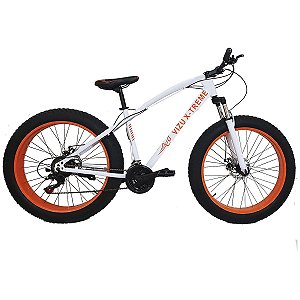 FAT BIKE ARO 26 VIZU X-TREME LARANJA SHIMANO 21V SUSPENSÃO
