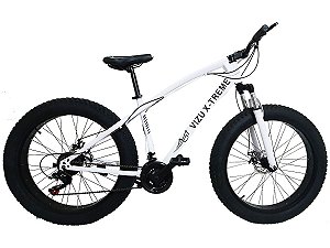 FAT BIKE ARO 26 VIZU X-TREME BRANCA SHIMANO 21V MARCHAS SUSPENSÃO