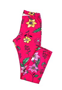 Calça Legging Rosa Com Flores