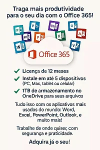 Microsoft Office 365 - Até 5 Dispositivos - 1 TB no OneDrive