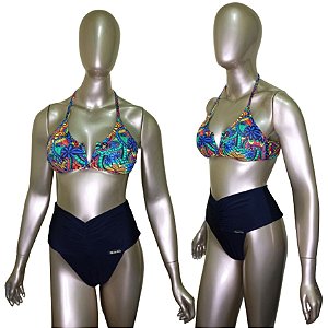 Conjunto de Biquíni Bojo V e Calcinha Efeito Lipo Estampa 03