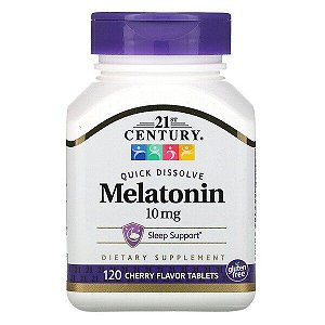 Melatonina de Rápida Dissolução, 21st Century, Sabor Cereja, 10 mg, 120 Comprimidos