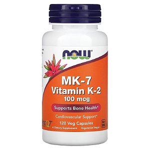 NOW Foods, MK-7, Vitamina K-2, 100 mcg, 120 Cápsulas Vegetais