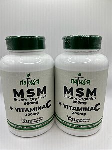 KIT (FRETE GRÁTIS) 2 MSM + Vitamina C, Natusa, 900mg MSM, 300mg Vitamina C, 120 Comprimidos