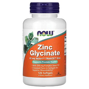 Glicinato de Zinco 30mg Now Foods 120 Softgels