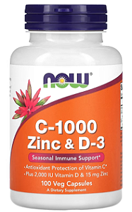 Vitamina C-1000, Zinco e D-3, 100 Cápsulas Vegetais, NOW FOODS