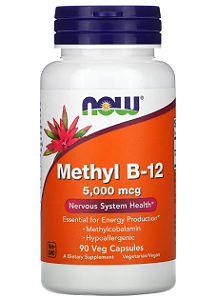 Vitamina B-12 Metilcobalamina NOW FOODS 5000mcg 90 Cápsulas Vegetais