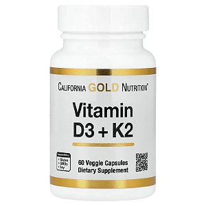 Vitamina D3 1,000UI + K2 mk7 40mcg, California Gold Nutrition, 60 Cápsulas Veganas