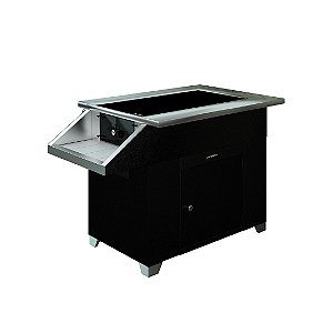 Fogão a Lenha Milão / Chapa Vitrocerâmica / Preto com Inox / Direito