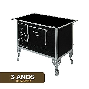 Fogão Colonial / Nº 2 / Chapa Vitrocerâmica / Preto / Moldura Inox / Direito