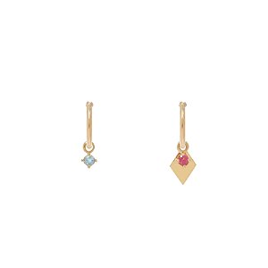 Brinco Argola Los em Ouro 18K com Água-Marinha e Turmalina Rosa