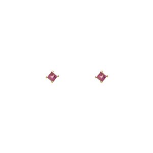 Brinco Petit Carré Turmalina Rosa em Ouro 18K