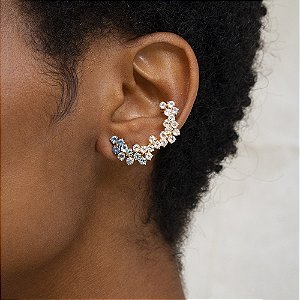 Brinco Earcuff Colmeia Celeste em Ouro 18k e Pedras Preciosas