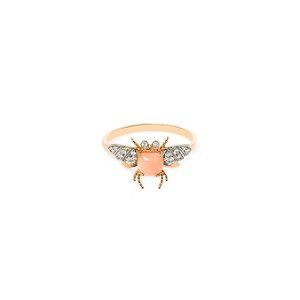 Anel de Besouro Papillon em Ouro Rosé 18K com Coral e Safiras