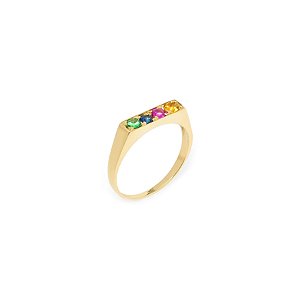 Anel de Dedinho Plume em Ouro 18K e Pedras Coloridas