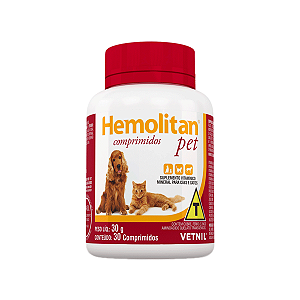 Hemolitan Pet 30 Comprimidos Vetnil Suplemento para Cães e Gatos