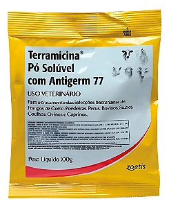 Terramicina Pó Solúvel Antibiótico 100g Zoetis Oxitetraciclina Bovinos Aves