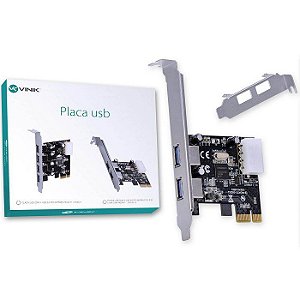 PLACA PCI-E USB 3.0 2 PORTAS P2U30-LP LOW PROFILE VINIK BOX
