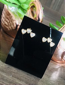 Brinco 3 Corações Zircônia Folheado a ouro 18k