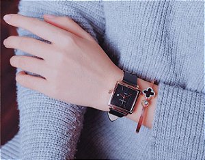 Relógio feminino de luxo pulseira em couro sintetico
