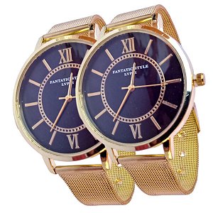 Relógio Feminino Luxo Dourado Fundo Preto Promoção