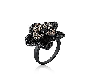 ANEL FLOR CRAVEJADA BANHADO A RÓDIO NEGRO