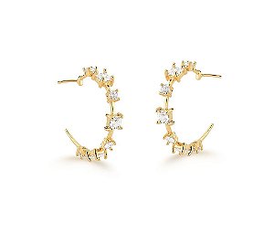 MEIA ARGOLA COM CRISTAIS GEOMÉTRICOS BANHADO A OURO