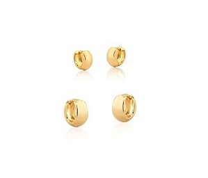 DUPLA DE ARGOLAS LISAS ARREDONDADAS BANHADA A OURO