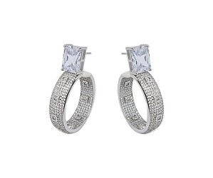 MEIA ARGOLA MICROCRAVEJADA COM BASE RETANGULAR CRISTAL BANHADA A RÓDIO