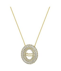 COLAR MANDALA CRAVEJADA SIGNO DE AQUÁRIO BANHADO A OURO