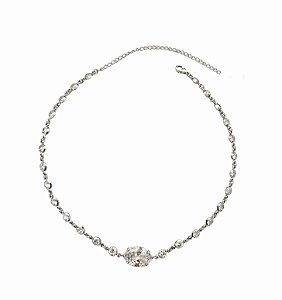 CHOKER COM ZIRCÔNIA OVAL CENTRAL BANHADA A RÓDIO BRANCO