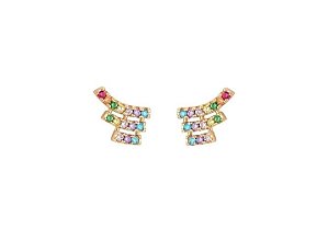 BRINCO CURVO COM CRAVAÇÃO COLORIDA BANHADO A OURO