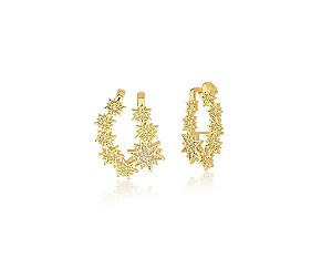 BRINCO EAR HOOK COM ESTRELAS CRAVEJADAS BANHADO A OURO