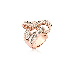 ANEL LUXO LAÇO CRAVEJADO BANHADO A OURO ROSÊ