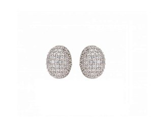 BRINCO OVAL CRAVAÇÃO CRISTAL BANHADO A RÓDIO BRANCO