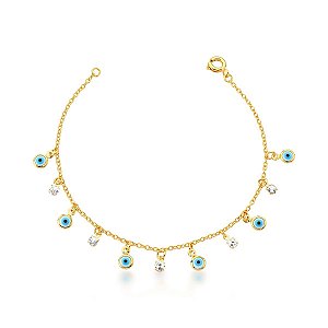 PULSEIRA COM PONTOS DE LUZ E OLHOS GREGOS BANHADA A OURO