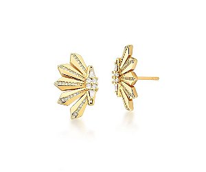 BRINCO LEQUE LATERAL COM CRAVAÇÃO CRISTAL BANHADO A OURO