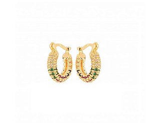 ARGOLA PEQUENA CRAVAÇÃO TOTAL COLORIDA BANHADO A OURO