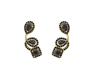 BRINCO EAR CUFF COM GOTA CENTRAL NEGRA  BANHADO A OURO