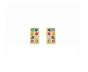 BRINCO PEQUENO RETANGULAR COLORIDO BANHADO A OURO