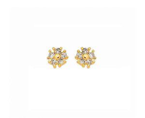 BRINCO FLOR PEQUENA CRISTAL BANHADO A OURO