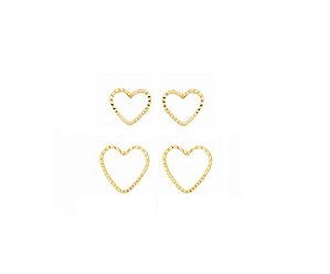 DUPLA DE BRINCOS CORAÇÃO LISO VAZADO BANHADO A OURO