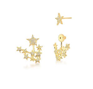 BRINCO EAR JACKET COM ESTRELAS CRAVEJADAS BANHADO A OURO
