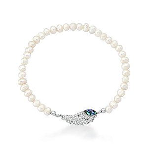 PULSEIRA EM PÉROLAS DE ÁGUA DOCE E ASA CRAVEJADA BANHADA A RÓDIO