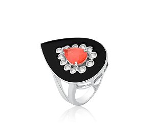 ANEL COM GOTA CENTRAL LARANJA FUSION BANHADO A RÓDIO BRANCO