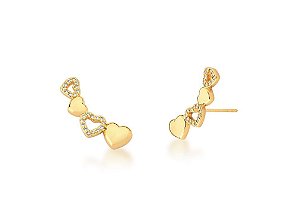 BRINCO EAR CUFF CORAÇÕES BANHADO A OURO