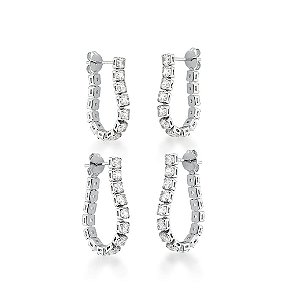 BRINCO DUPLO RIVIERA EM ZIRCÔNIAS CRISTAIS BANHADO A RÓDIO